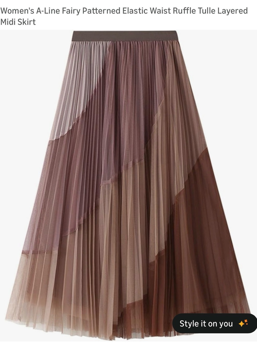 Layered Pleated Tulle A-Line Midi Skirt in Mauve and Taupe
